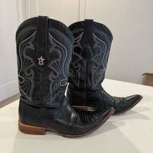 Los Altos Black Teju Lizard Pointed Snip Toe Western Cowboy Boots Men's Size 9EE